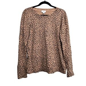 J.Crew Teddie Coastal Grandmother Leopard Print Preppy‎ Chic Sweater Top Size M